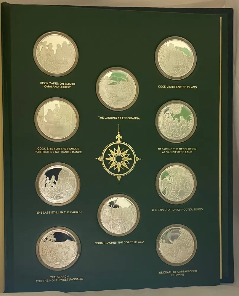 1977 Set of 20 Silver Medallions Voyages of Captain James Cook ASW = 12.02ozt product image