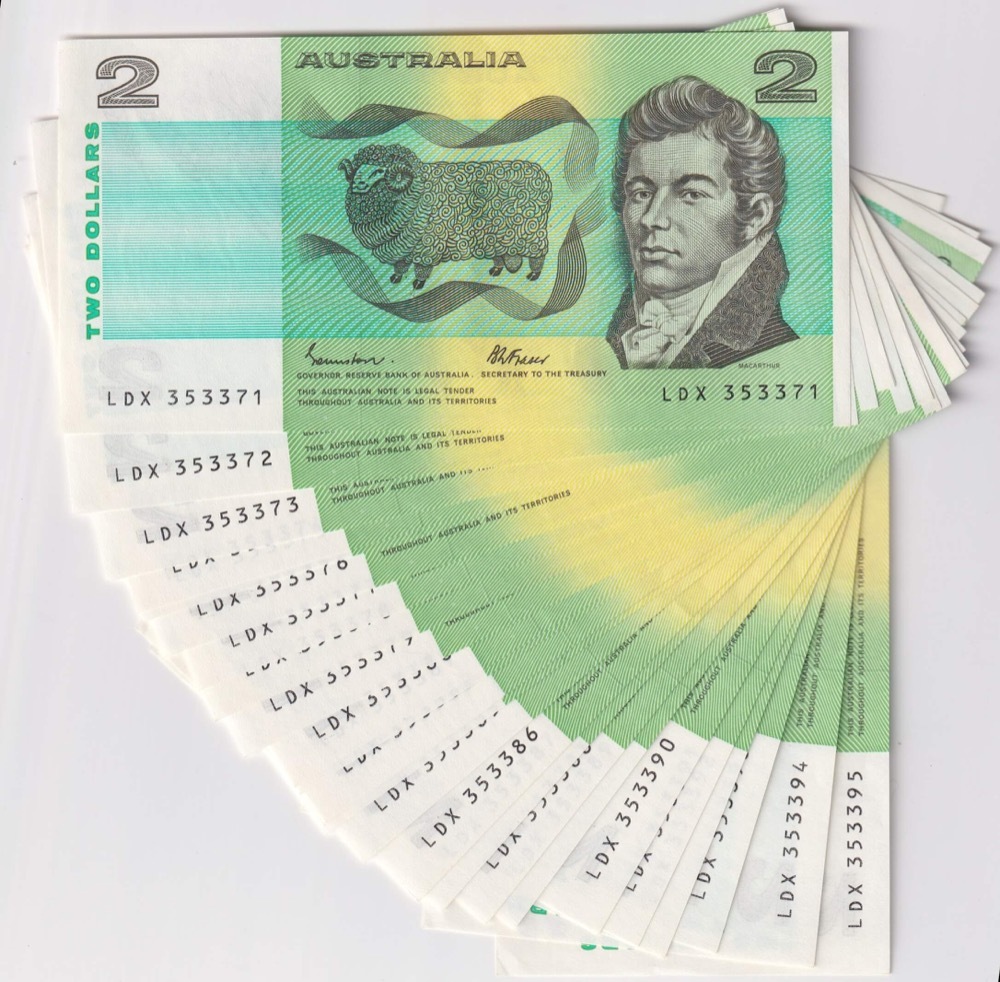 1985 Run of 25 Consecutive $2 Notes Johnston/Fraser R89 about Unc product image