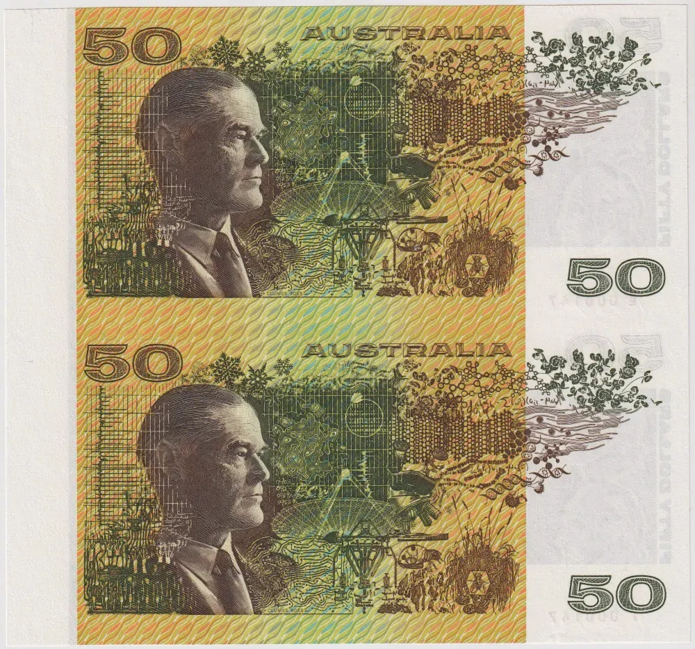1994 50 Dollar Uncut Vertical Pair Red Serials product image