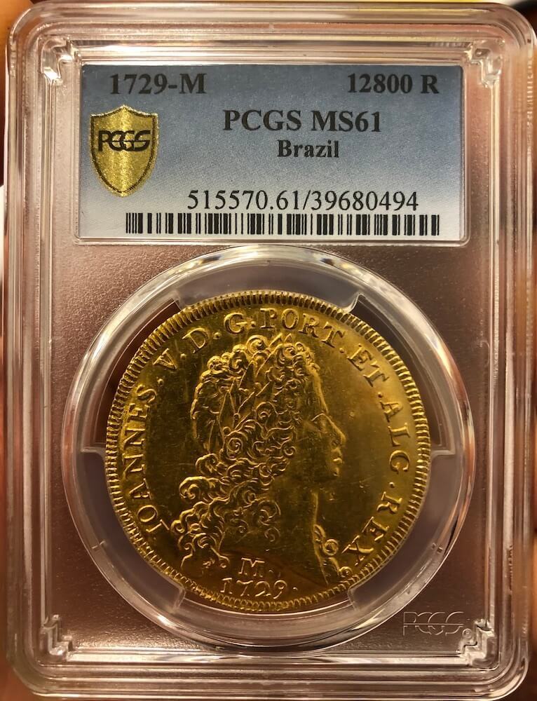 Brazil Gold 12,800 Reis (Johanna) 1729-M KM#139 PCGS MS61 product image