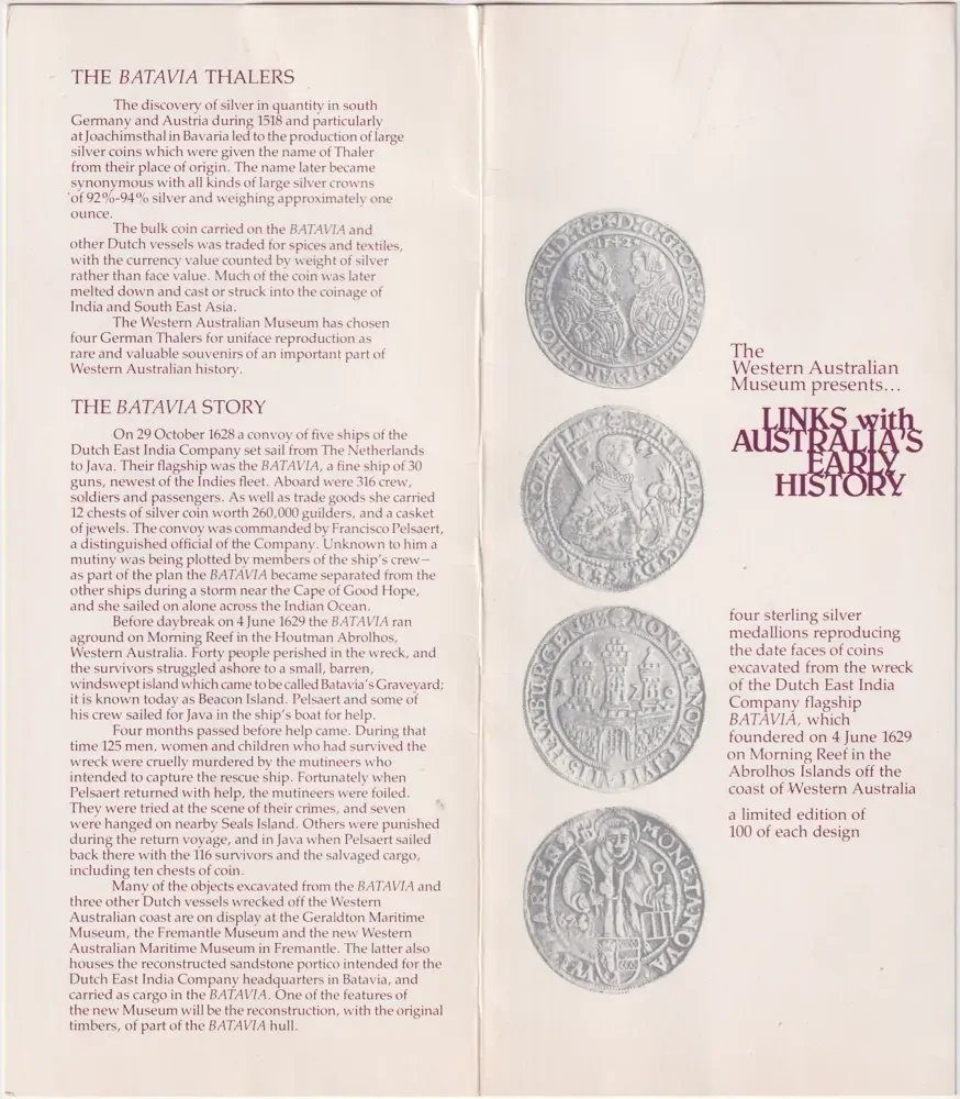 WA Museum Silver Medallion ca 1980's 1587 Saxony Thaler ex Batavia Shipwreck C# W/3 Uncirculated product image