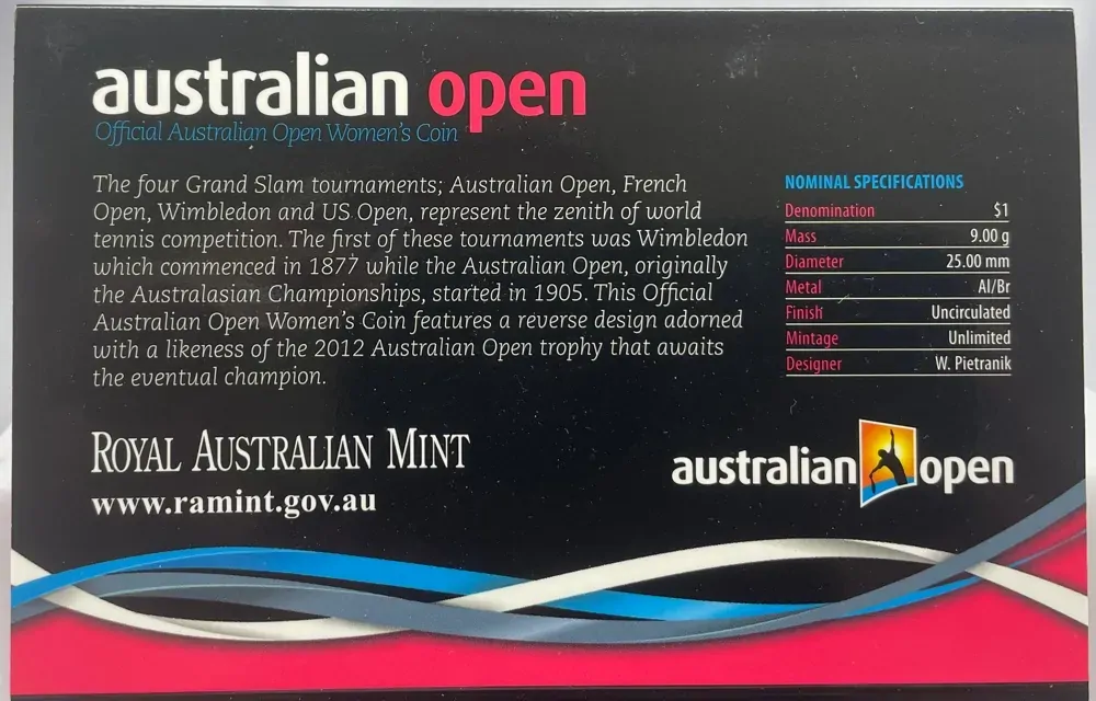 2012 1 Dollar Uncirculated Coin Tennis Australian Women's Open product image