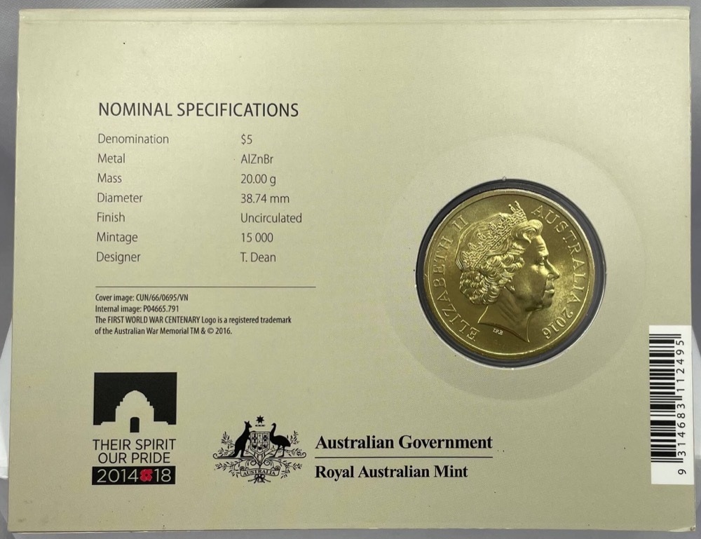 2016 Five Dollar Uncirculated Coin 50th Anniversary of the Battle of Long Tan product image