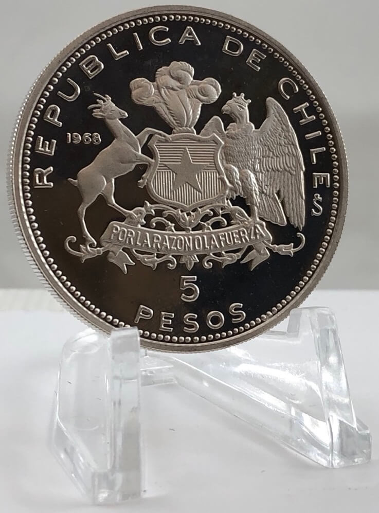 Chile 1968 Silver Proof 5 Pesos - Naval Academy KM# 182 FDC product image