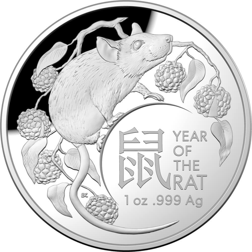2020 Silver 5 Dollar Coin Lunar Rat Domed Coin product image