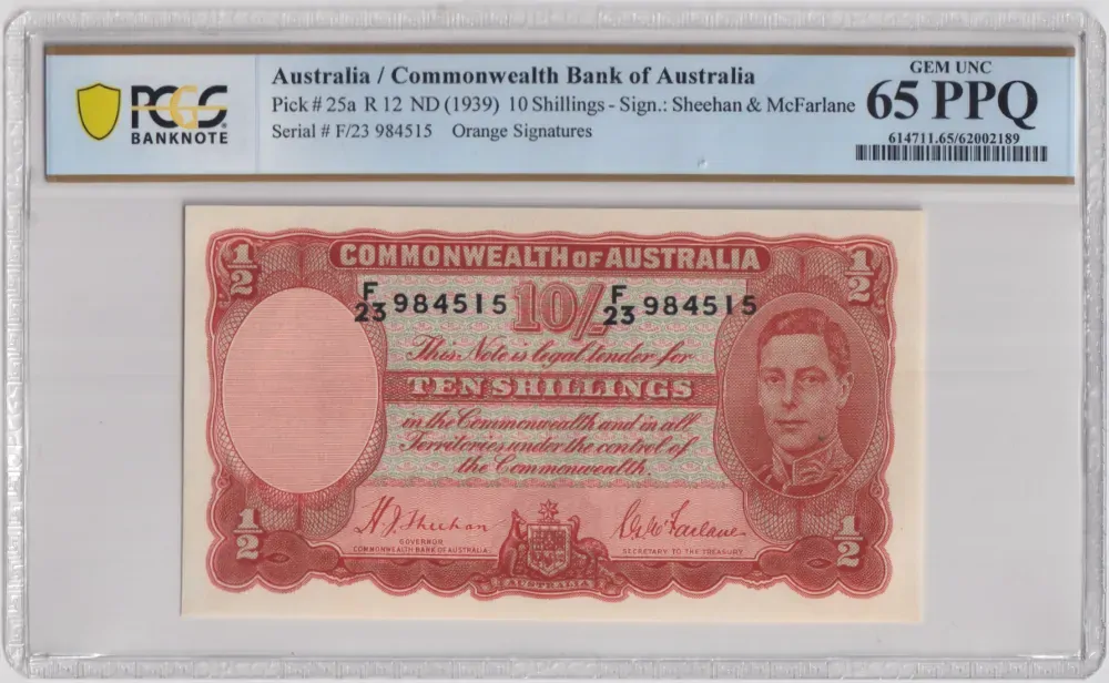 1939 Ten Shilling Sheehan/McFarlane R12 Choice Unc PCGS 65 PPQ product image