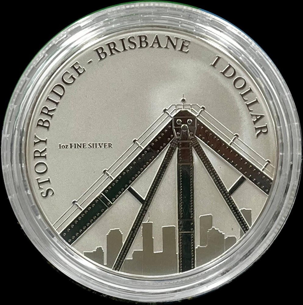 2011 Silver One Dollar Frosted Unc Coin Capital Bridges - Brisbane Story product image