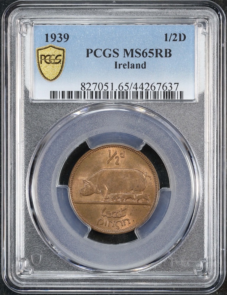 Ireland 1939 Copper Halfpenny KM# 10 PCGS MS65RB product image