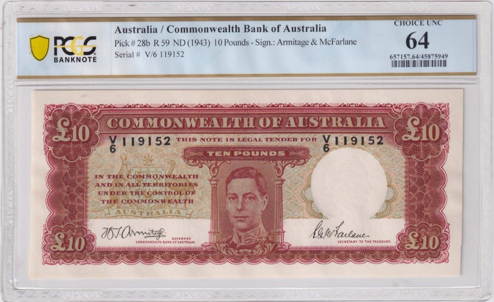 1943 Ten Pound Consecutive Pair Armitage/McFarlane R59 PCGS Choice UNC 63/4 product image