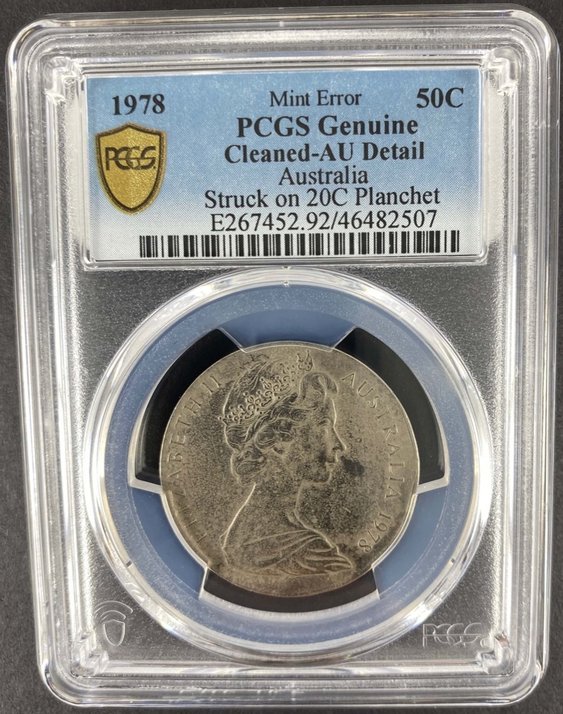 Australia 1978 50 Cent Error Coin (Struck On 20 Cent Planchet) PCGS Genuine product image