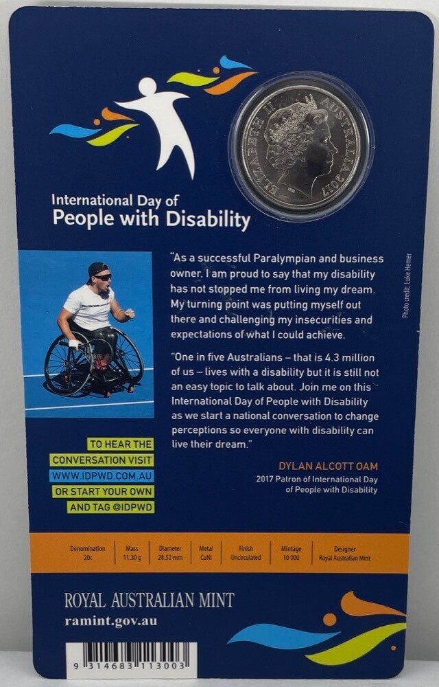 2017 20 Cent Uncirculated Coin Disability Day product image