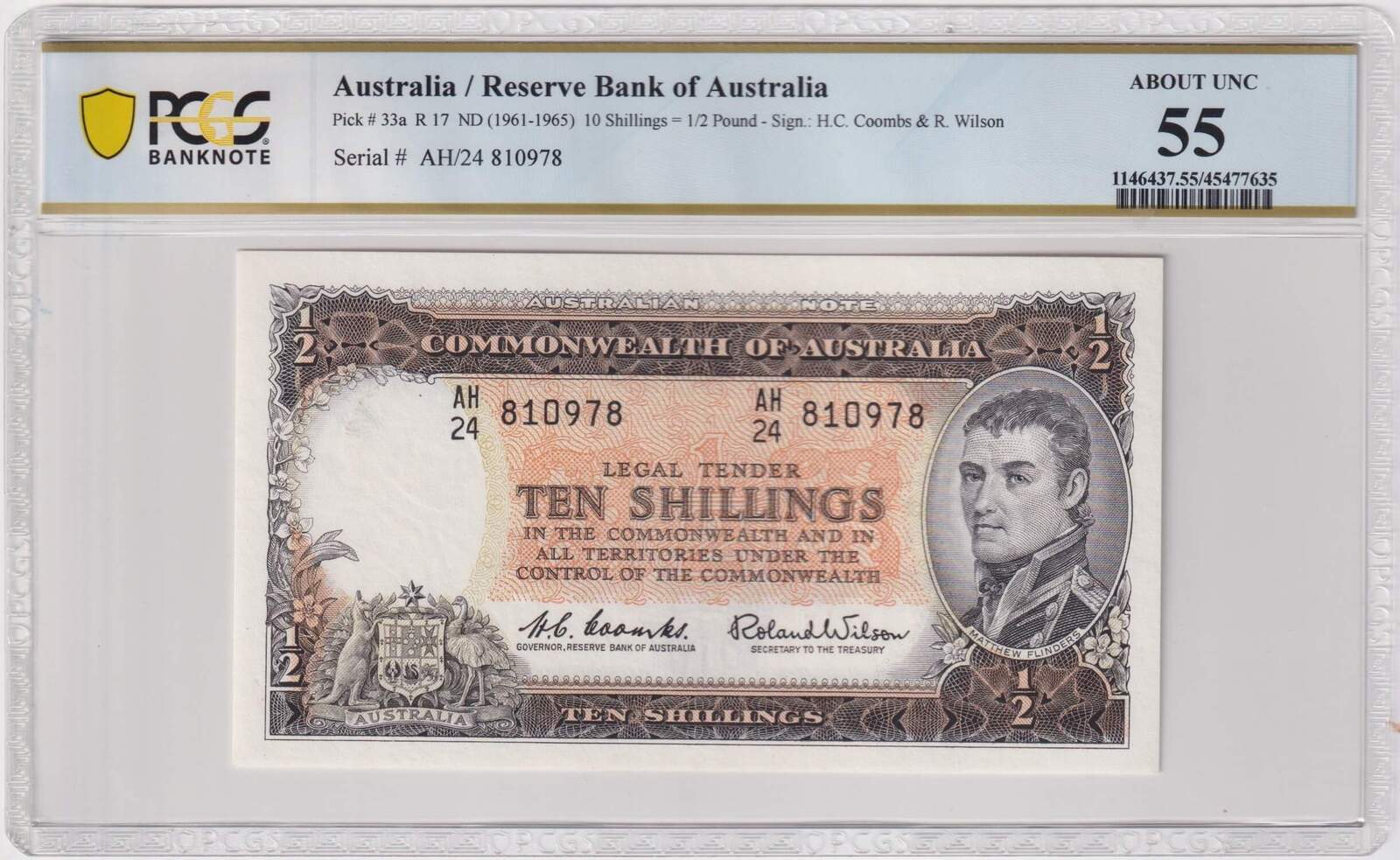 1961 Ten Shilling Coombs/Wilson R17 PCGS AU55 product image