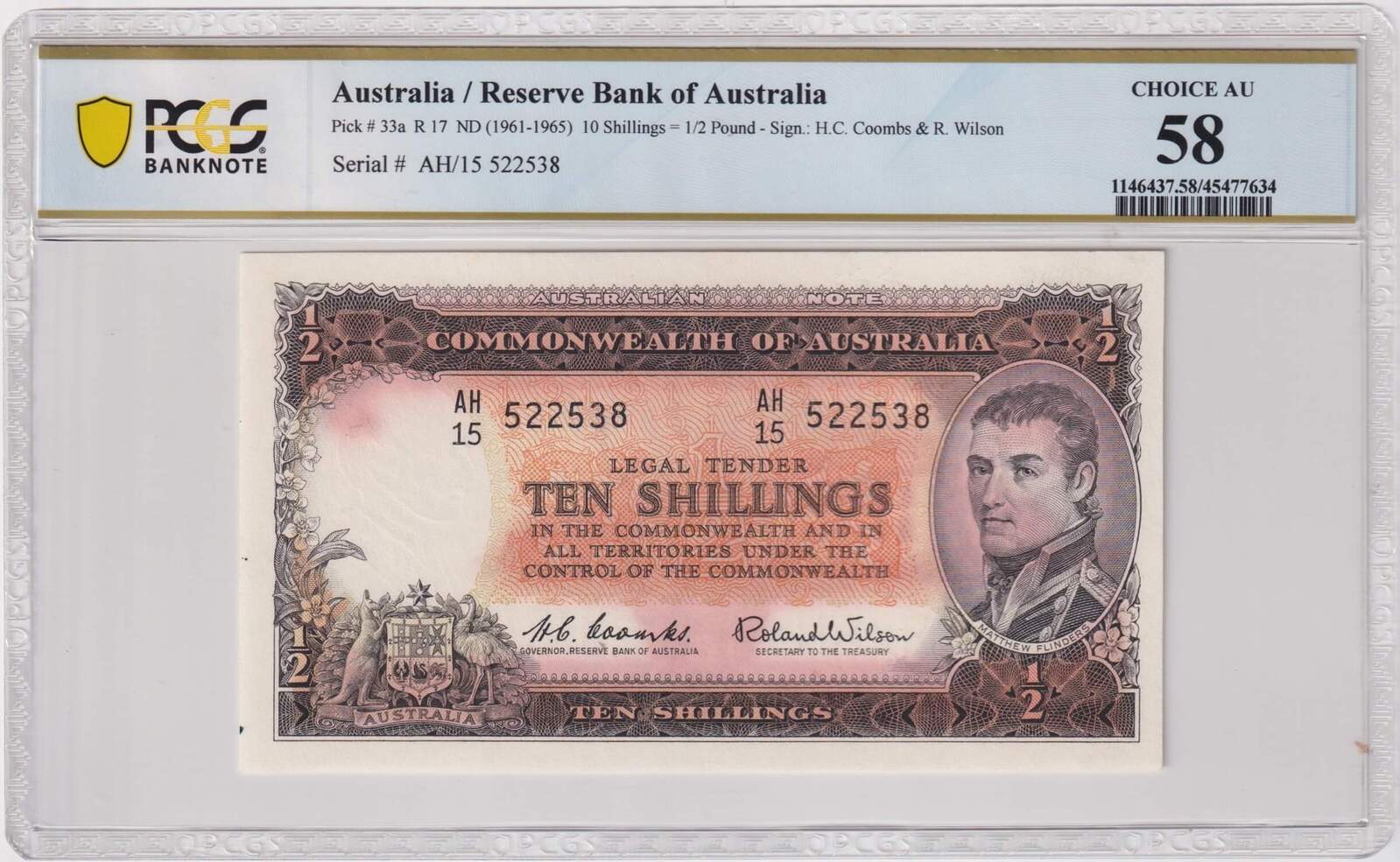 1961 Ten Shilling Coombs/Wilson R17 PCGS AU58 product image
