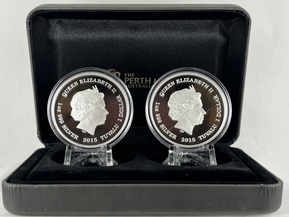 Tuvalu 2015 Silver Proof 2 Coin Set Goat Lunar Good Fortune product image