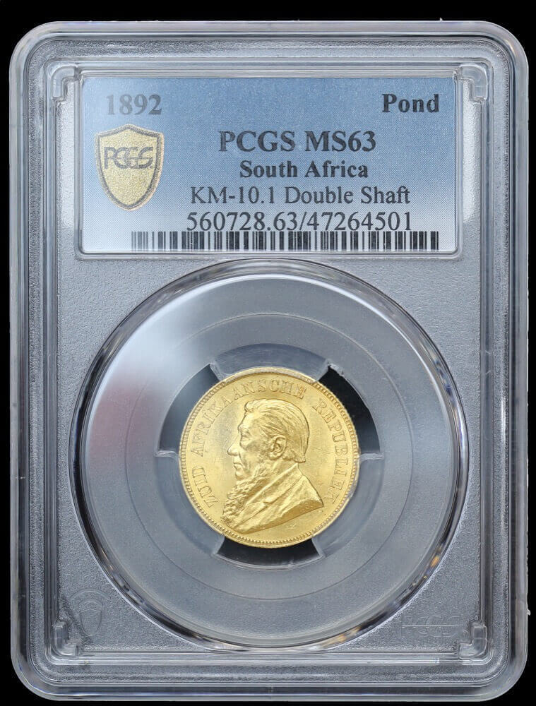 South Africa 1892 Gold Pond Double Shaft KM# 10.1 PCGS MS63 product image