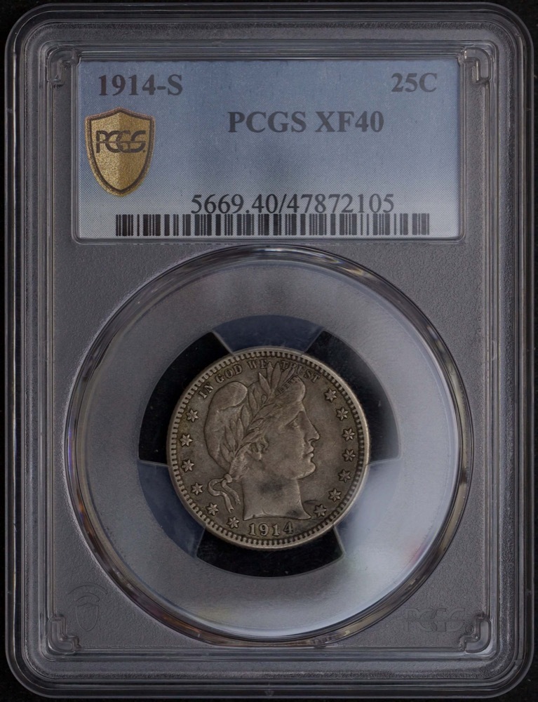 United States 1914-S Silver Quarter Barber PCGS XF45 product image