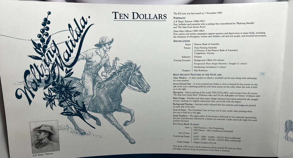 1997 10 Dollars Uncut Block of Four Standard Blue Serials product image