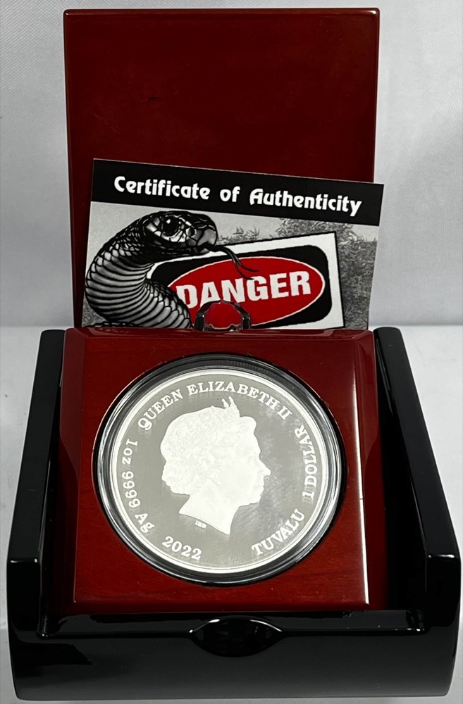 Tuvalu 2022 Silver 1oz Deadly and Dangerous - Red-bellied Black Snake product image