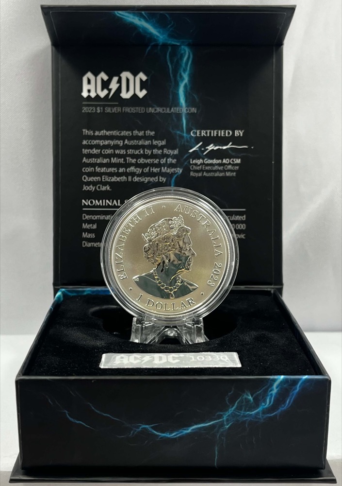 2023 $1 Silver Frosted Uncirculated Coin AC/DC product image