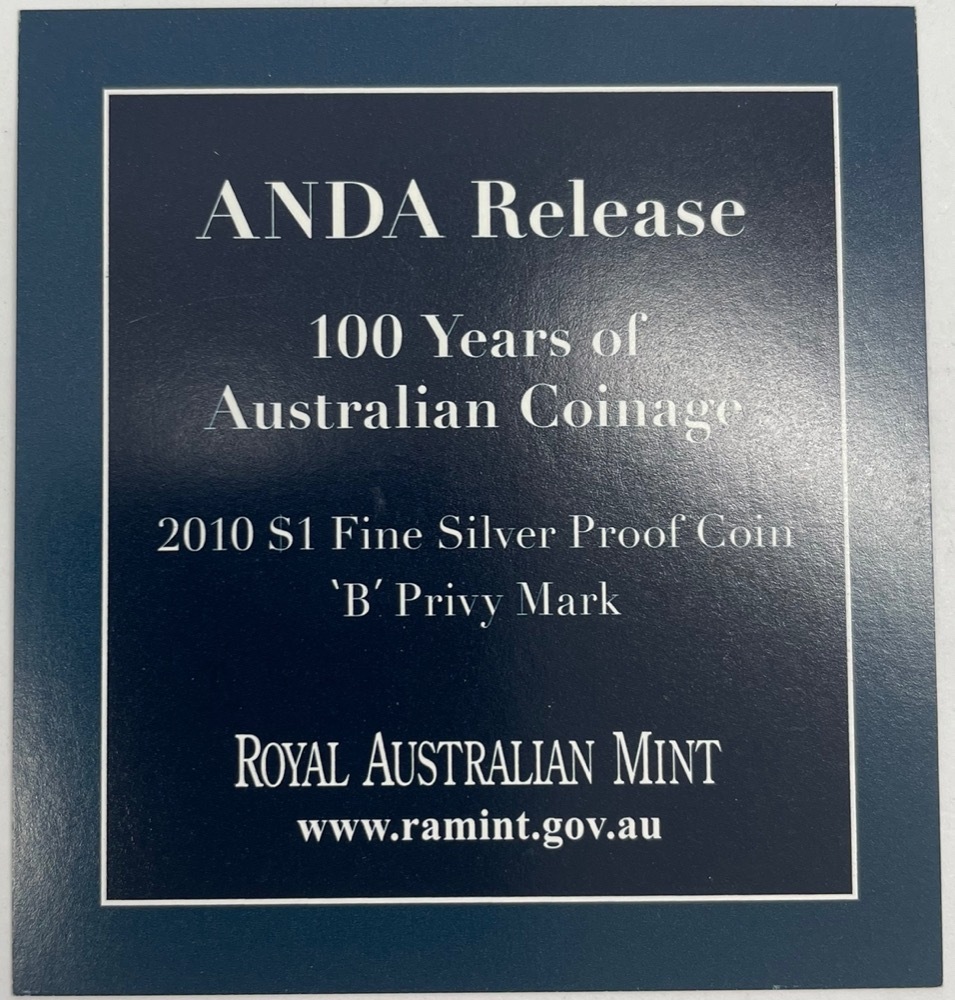 2010 One Dollar Silver Proof Coin 100 Years of Coinage Brisbane ANDA Show Special product image