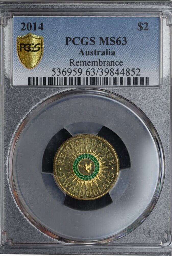 2014 Coloured 2 Dollar Coin Remembrance Green Dove PCGS MS63 product image