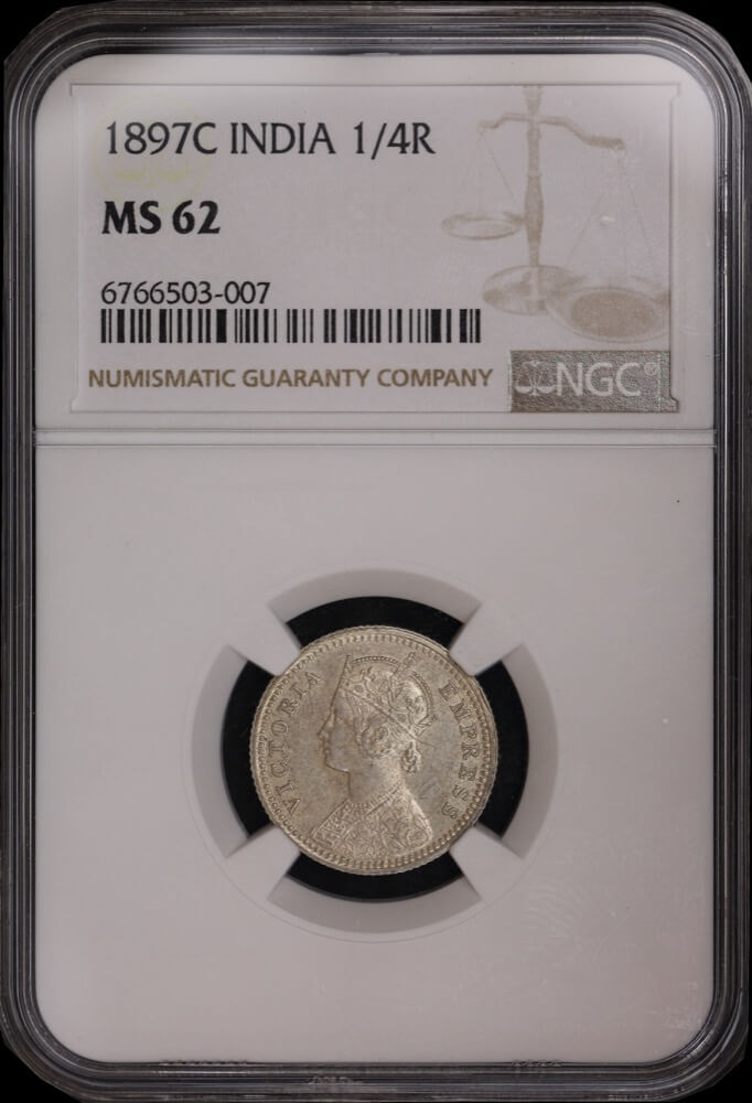 India (British) 1897-C Silver 1/4 Rupee KM# 471 NGC MS62 product image
