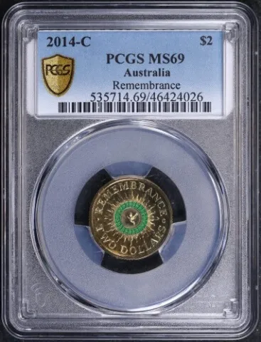 2014 2 Dollar Coin Mintmark Remembrance Day - Green Dove PCGS MS69 product image