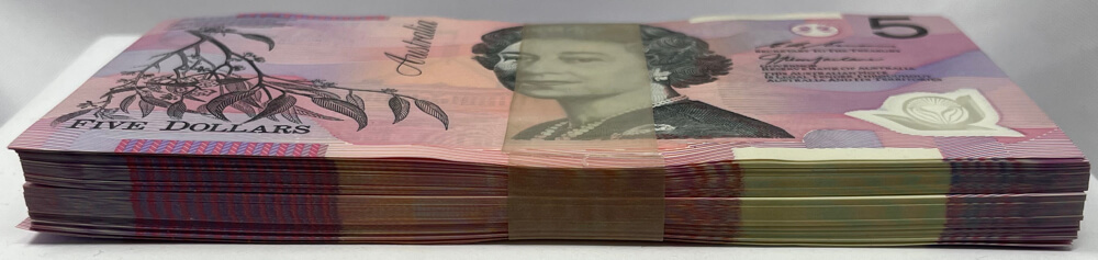 1998 Bundle of 100 $5 Notes MacFarlane/Evans Standard Prefix R218c Uncirculated product image