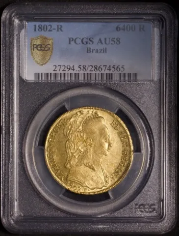 Brazil (Rio) Gold 6,400 Reis 1802-R KM#226.1 PCGS AU58 product image