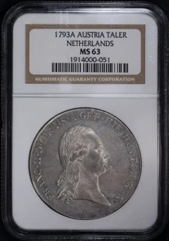 Austrian Netherlands 1793A Silver Kronenthaler Francis II Dav#31286 NGC MS63 product image