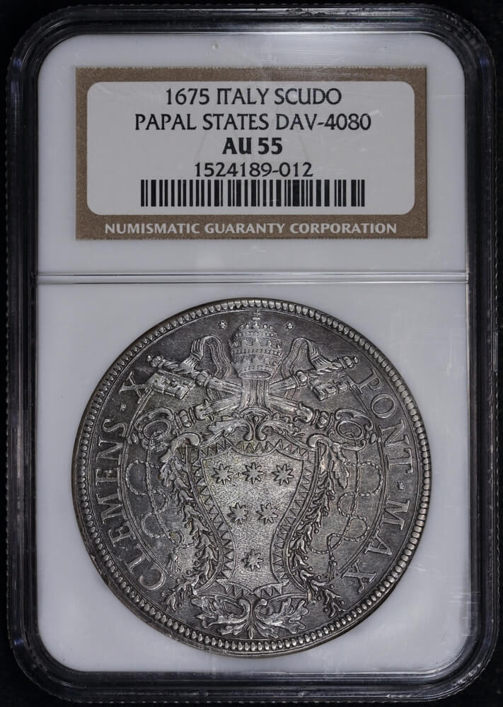 Italy (Papal States) 1675 Silver Piastra Jubilee Dav#4080 NGC AU55 product image