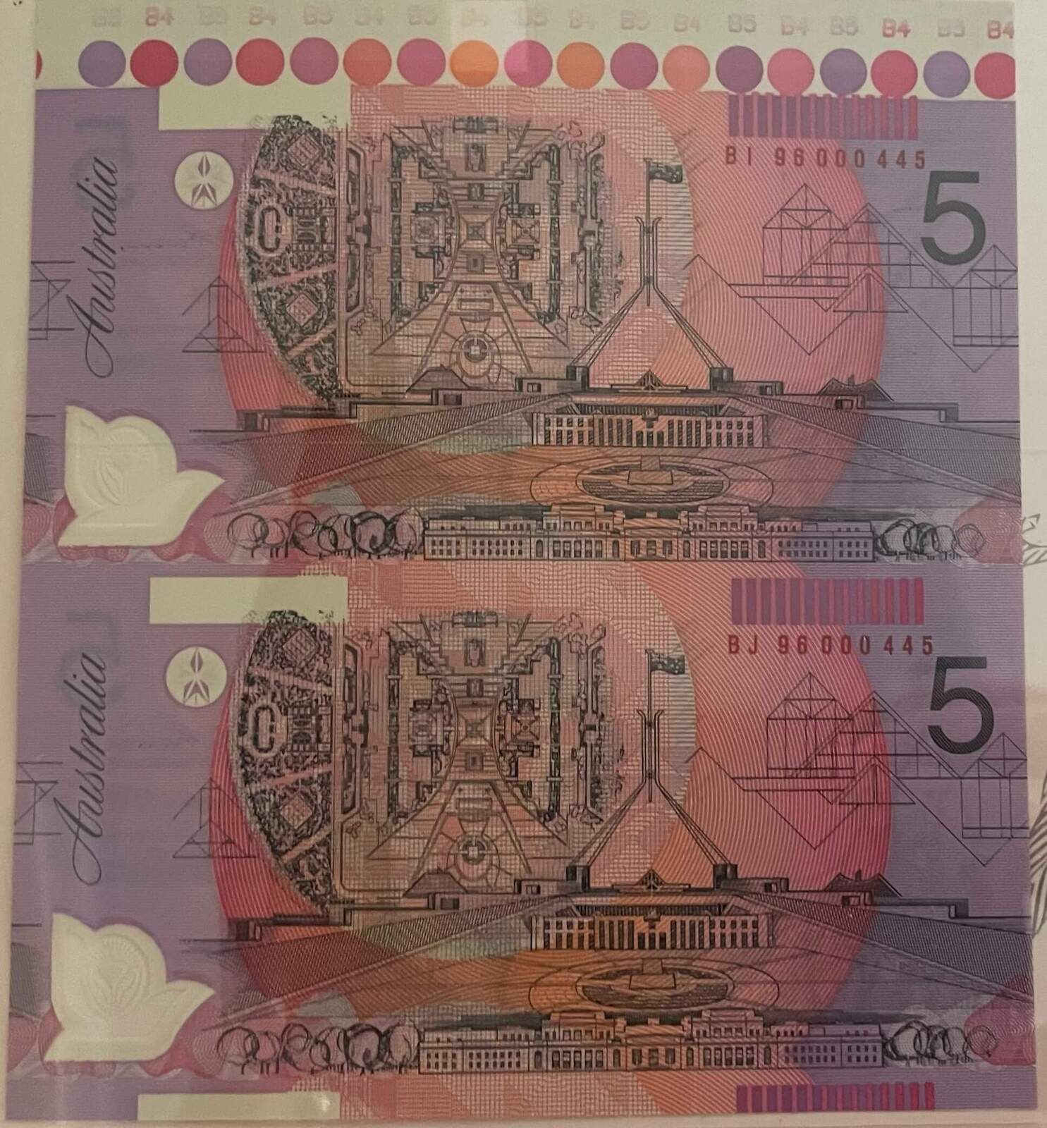 1996 Five Dollar Uncut Vertical Pair Premium product image