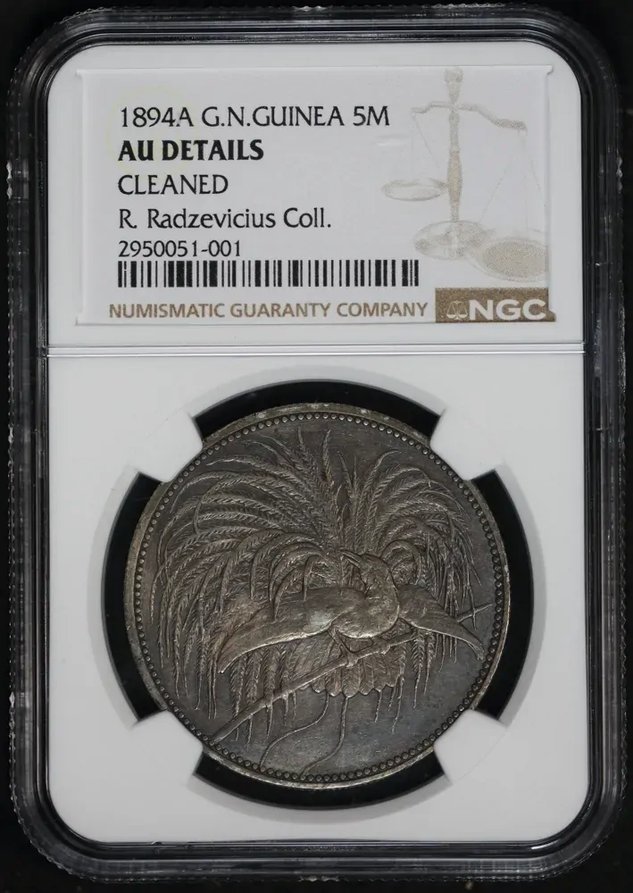 German New Guinea 1894 Silver 5 Marks KM# 7 NGC AU Details product image