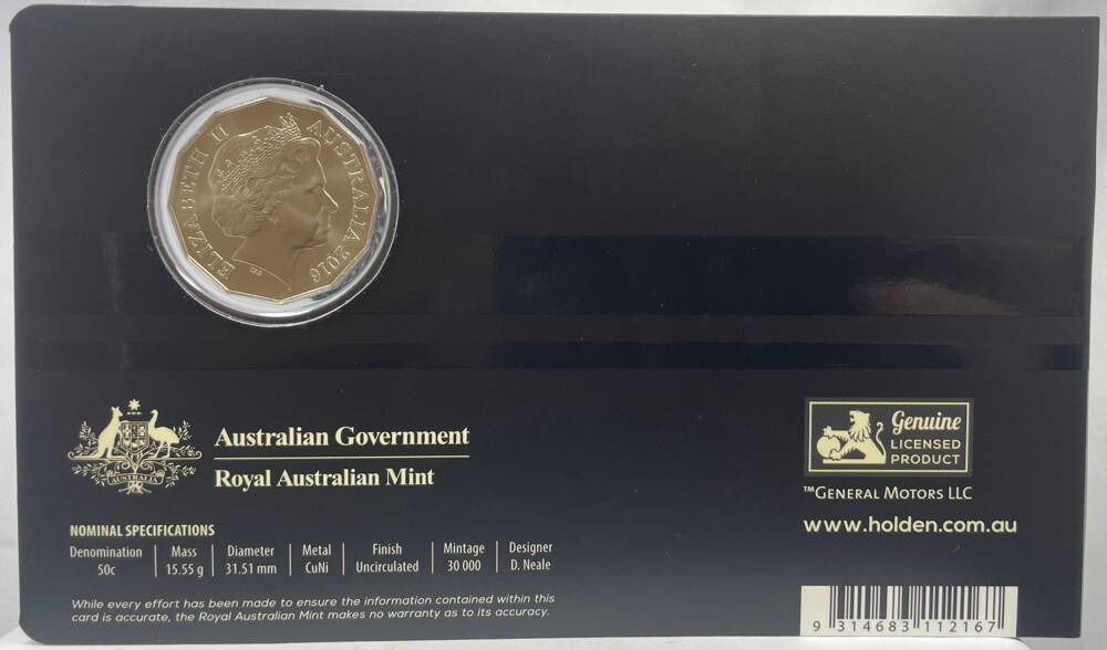 2016 Coloured 50 Cent Uncirculated Coin Holden Heritage FJ product image