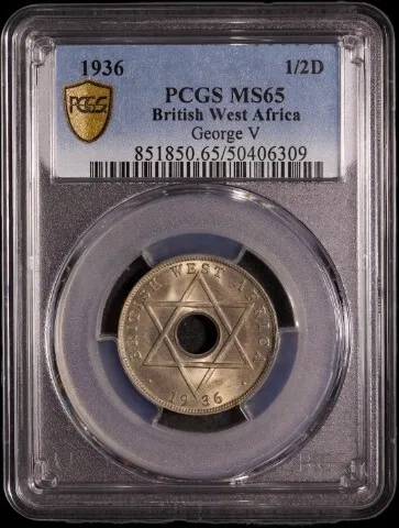 British West Africa 1936 Copper Nickel Halfpenny KM#15 PCGS MS65 product image