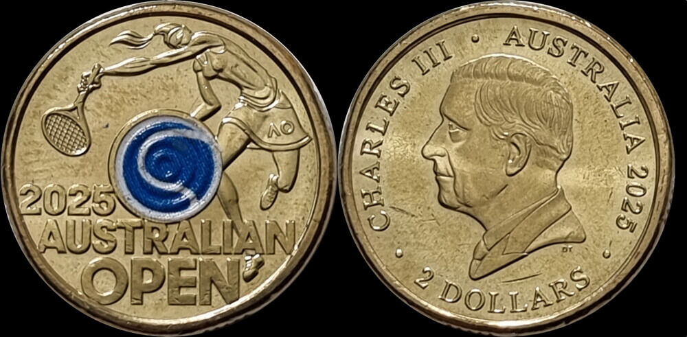 2025 Mint Bag of 25 Coloured $2 Coins Australian Open Women's Tennis Blue product image