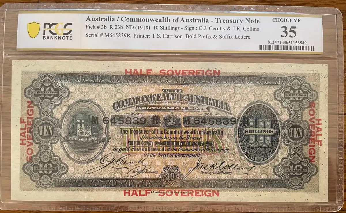 1918 Ten Shilling Cerutty/Collins R3b PCGS Choice VF 35 product image