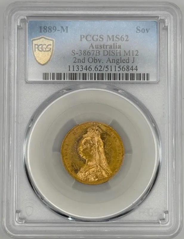 1889 Melbourne Jubilee Head Sovereign 2nd Obverse Angled J S-3867B PCGS MS62 product image