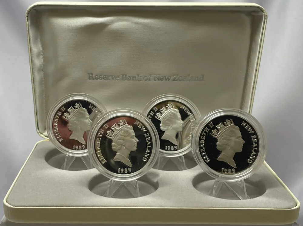 New Zealand 1989 Silver Proof Dollar 4 Coin Set Commonwealth Games product image