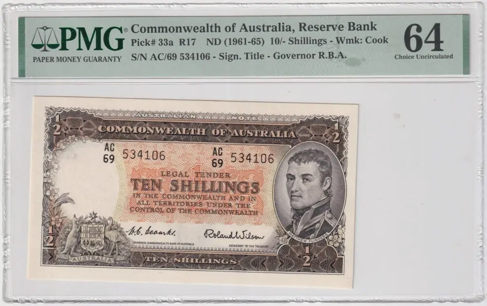 1954 Ten Shilling Coombs/Wilson R16 PMG Choice Unc 64 product image