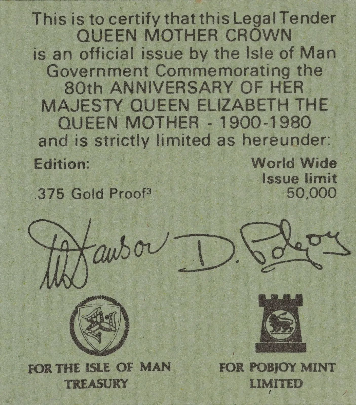 Isle of Man 1980 Gold Crown KM#68c Queen Mother 80th Birthday product image