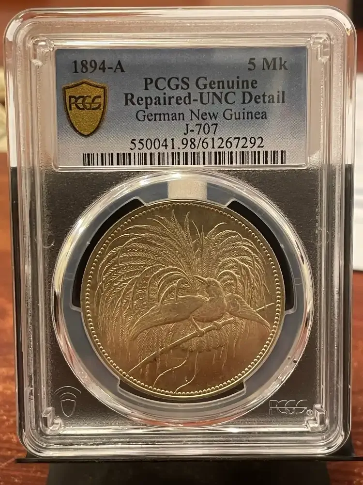 German New Guinea 1894-A Silver 5 Marks KM# 7 PCGS Genuine UNC Details product image