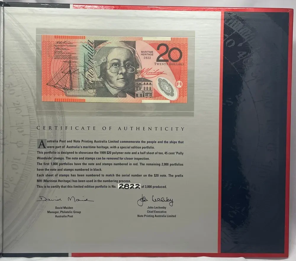 1999 20 Dollar Deluxe Note & Stamp Set Maritime Heritage product image