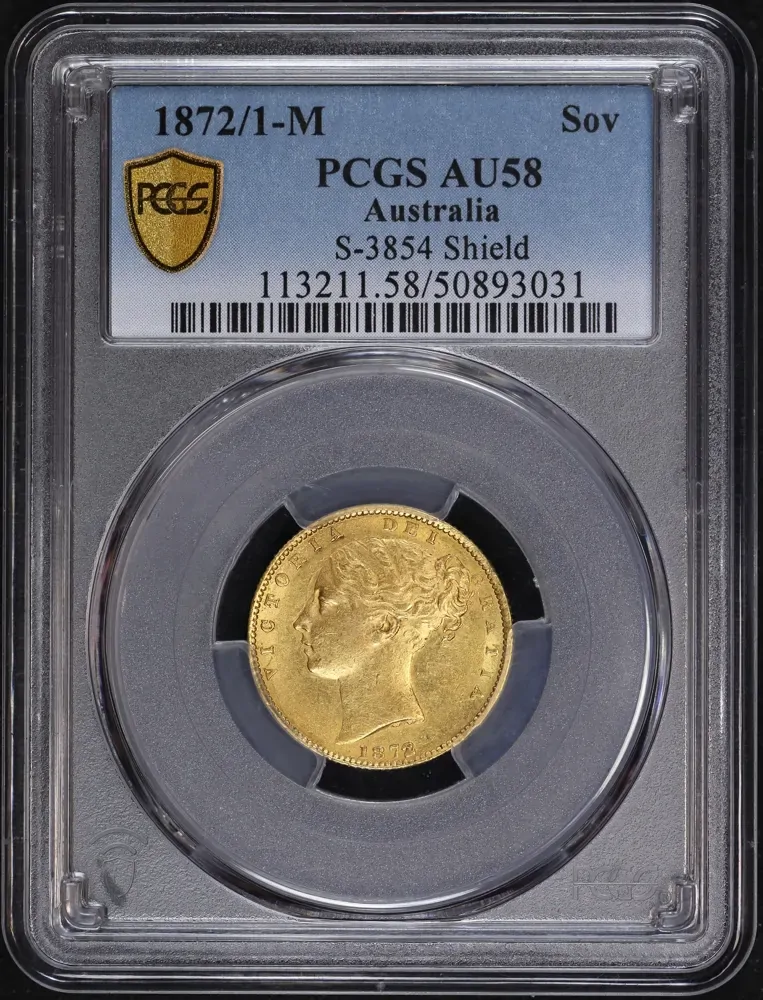 1872/1 Melbourne Shield Sovereign about Unc (PCGS AU58) product image
