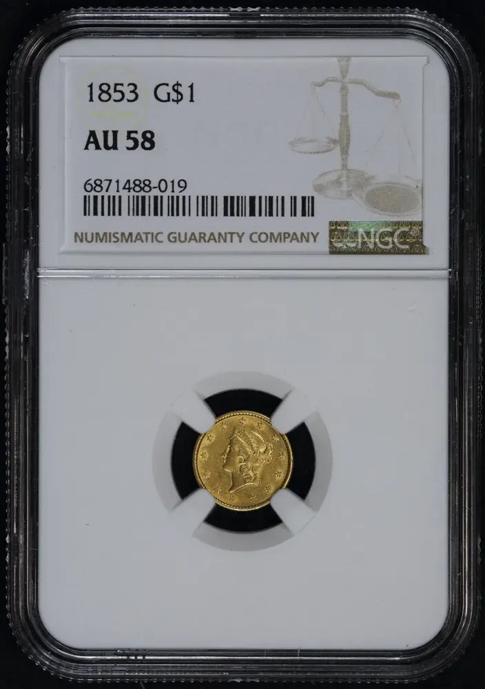 United States 1853 Gold 1 Dollar Liberty Head KM#73 about Unc NGC AU58 product image