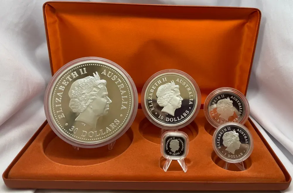 2003 Silver 5 Coin Proof Set (1kg 10oz 2oz 1oz 1/2oz) Evolution of Alphabet product image