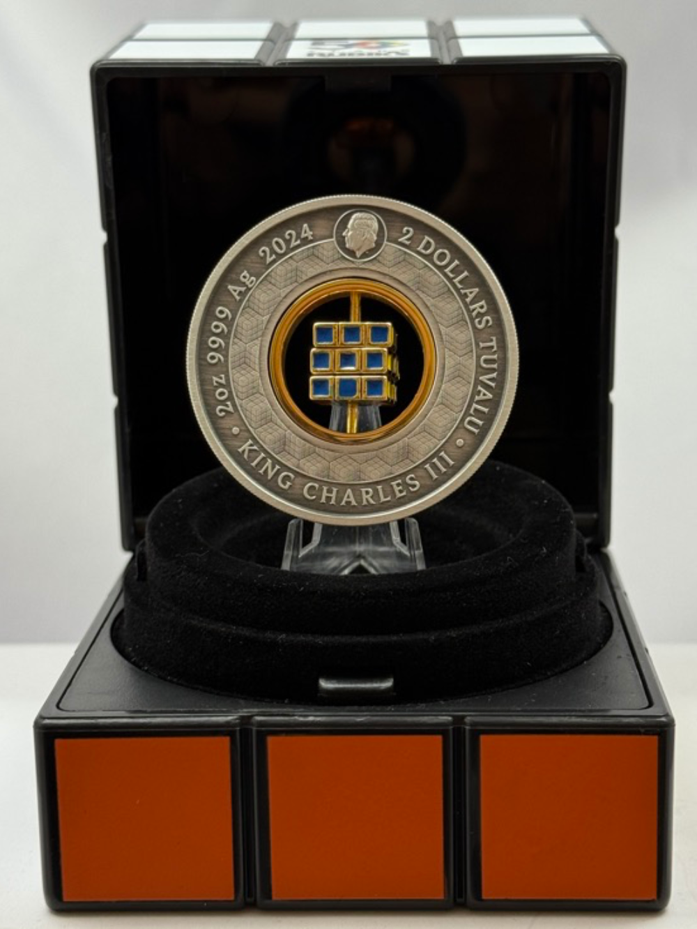 2024 Silver 2oz Antiqued Coloured Coin Rubik's Cube product image