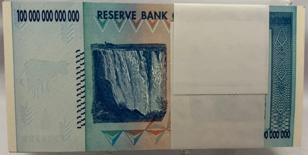 Zimbabwe 2008 100 Trillion Dollars Bundle of 100 Notes Uncirculated product image