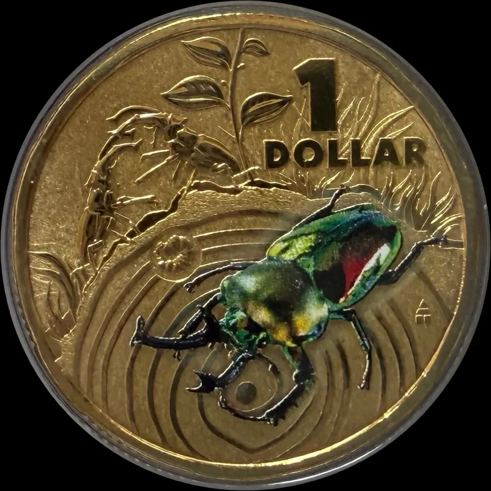 2014 1 Dollar Coloured Uncirculated Coin Bright Bugs Stag Beetle product image