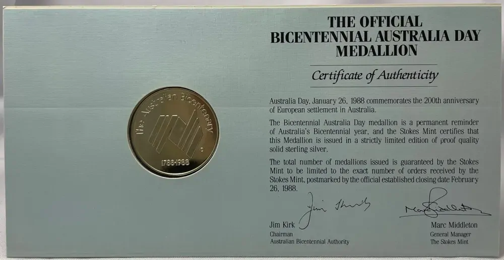 Stokes Mint 1988 Sterling Silver Medallion Folder Bicentennial of Australia product image